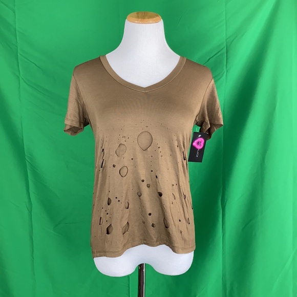 Olive Distressed V-Neck Tee - Picture 3 of 11